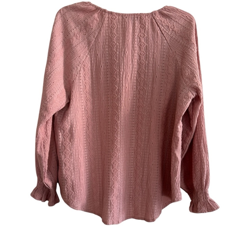 Frye Textured Peasant Boho Top Dusty Pink Long Sleeve Poet Blouse Size M - Picture 4 of 10